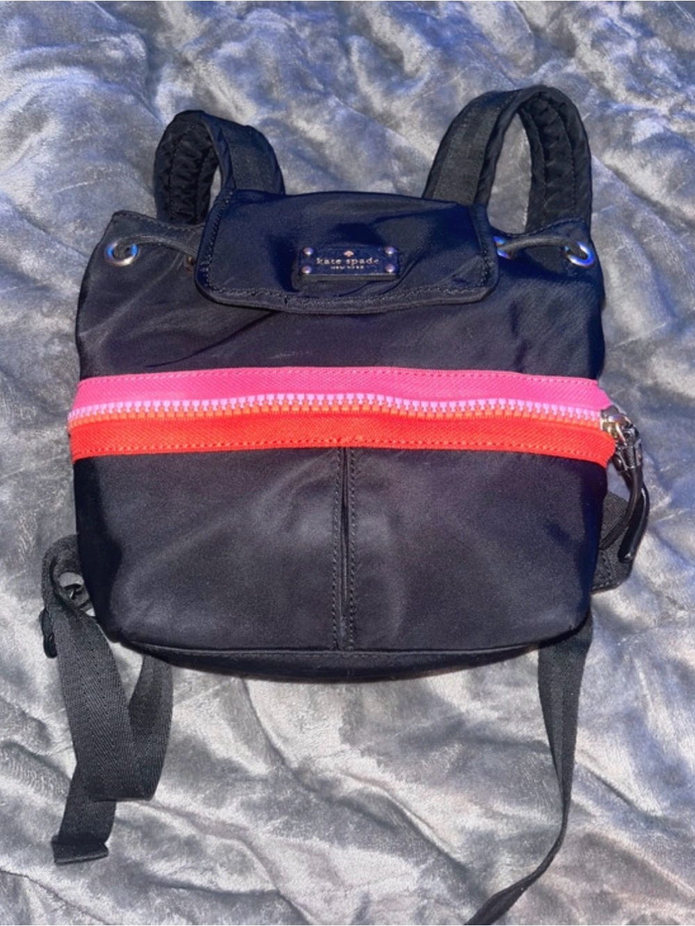 Kate Spade Black Backpack with Pink and Red Zipper Accents